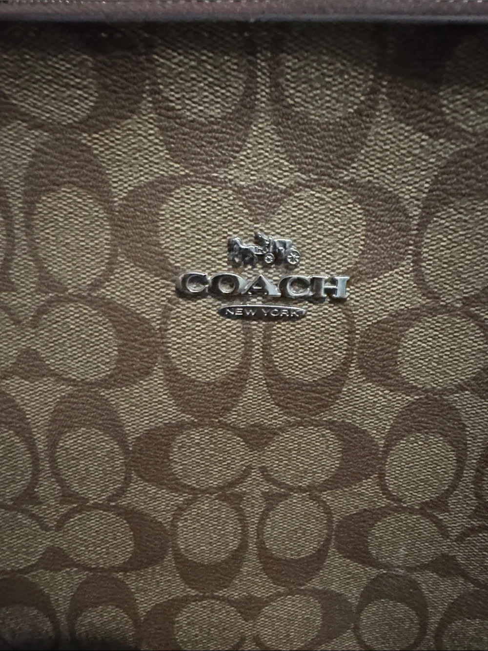 Coach Brown Signature Canvas Tote with Leather Trim